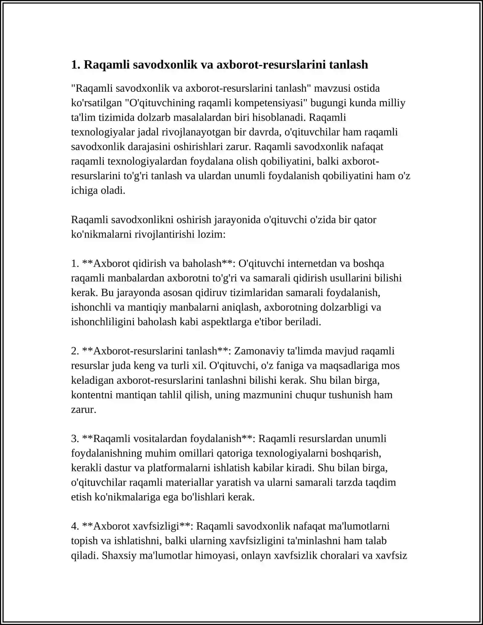 O'QITUVCHINING RAQAMLI KOMPETENSIYASI 3