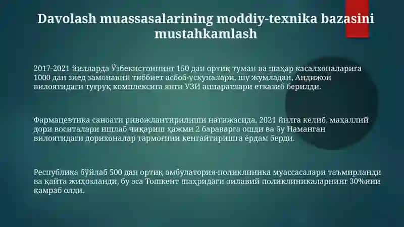 2017-2021 Ўзбекистон соғлиқни сақлаш тизимини ривожлантириш 3