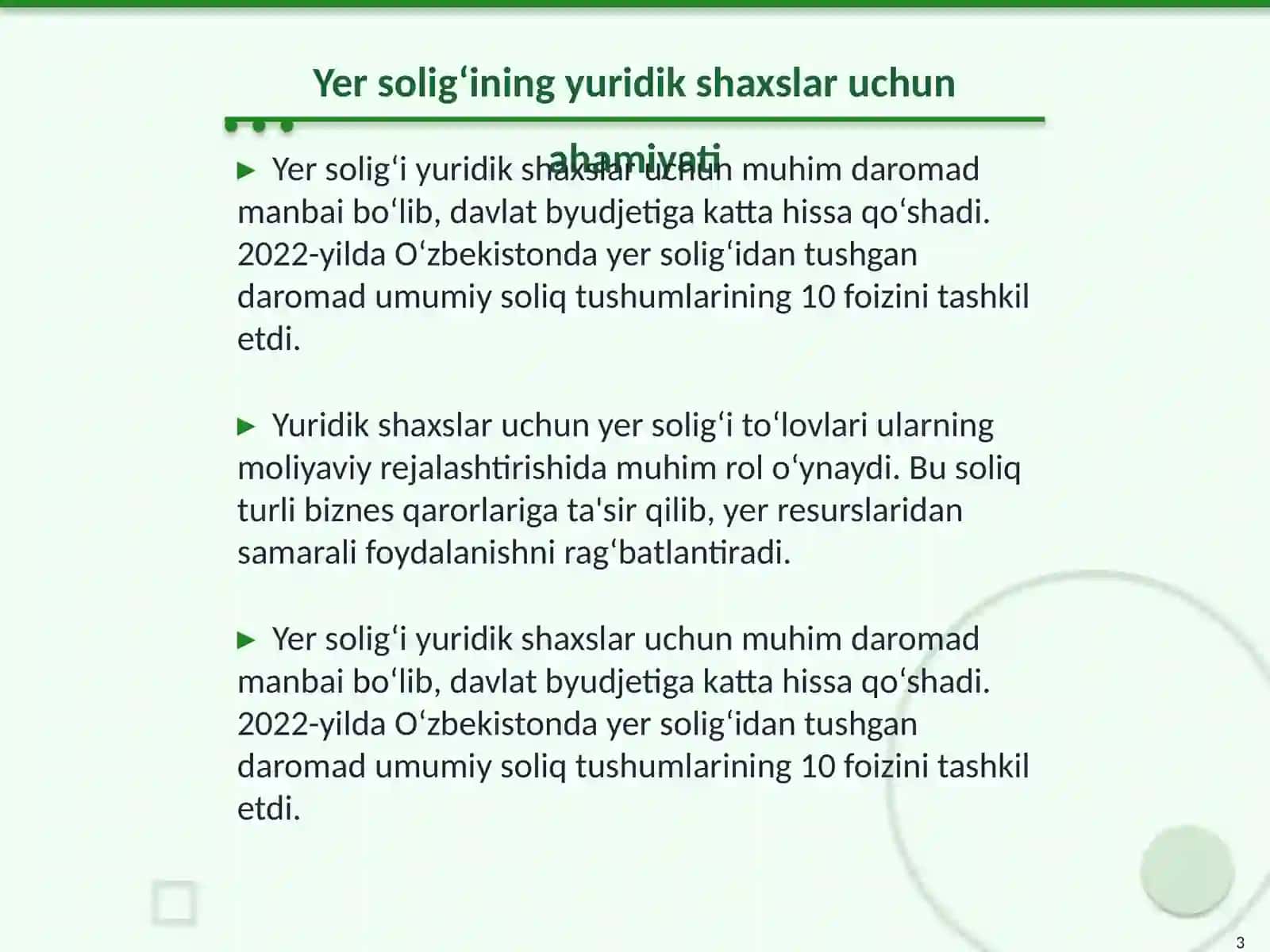 Yer solig‘ining yuridik shaxslar uchun ahamiyati 3