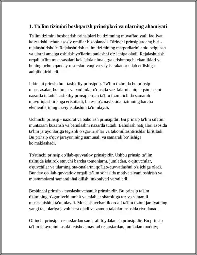 "TA'LIM TIZIMI - BOSHQARILADIGAN TIZIM" MAVZUSI BO'YICHA ESSE 3