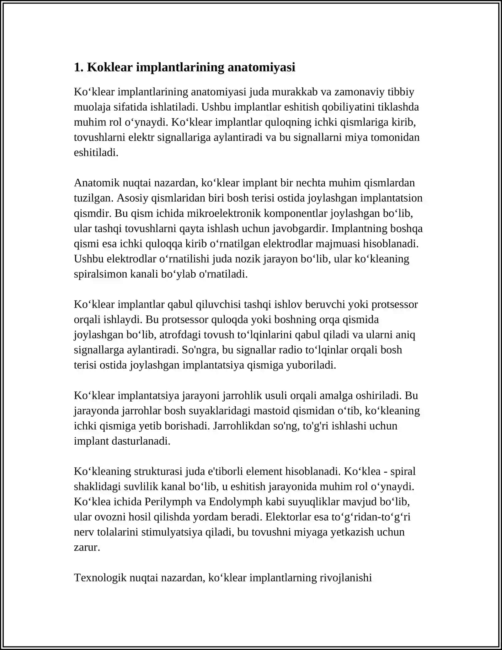 ESHITISH BIOFIZIKASI ELEMENTLARI. KOXLEAR IMPLANTATSIYA ASOSLARI 3