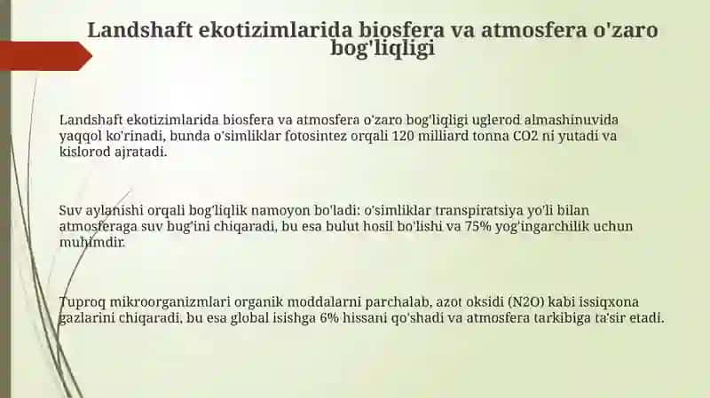 Landshaftlarda biosfera atmosferaning bogʻliqligi 3