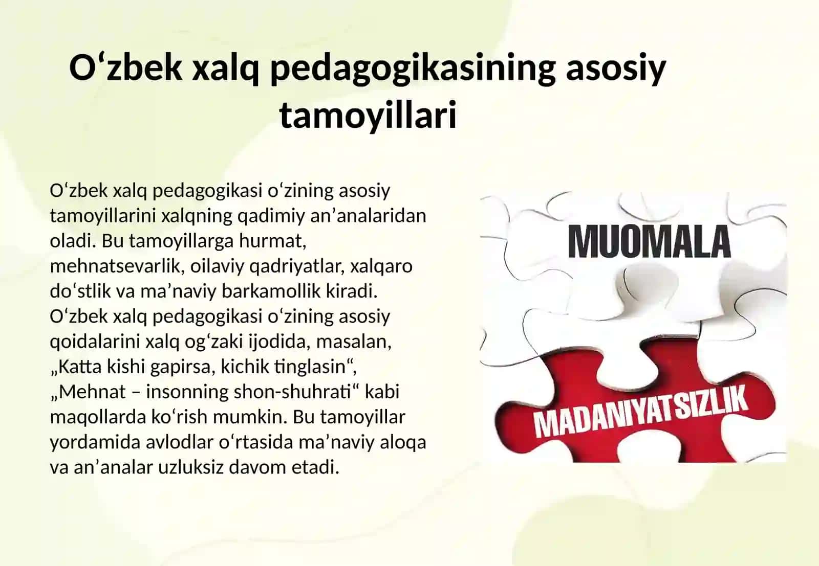 Oʻzbek xalq pedagogikasida oʻzbek xalqimuomalamadaniyatiningaks etishi 3