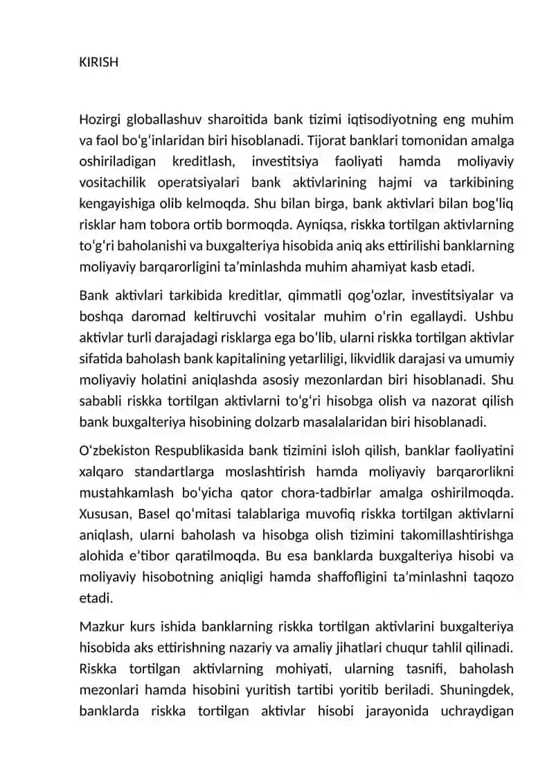 Banklarning riskka tortilgan aktivlarini buxgalteriya hisobi 3