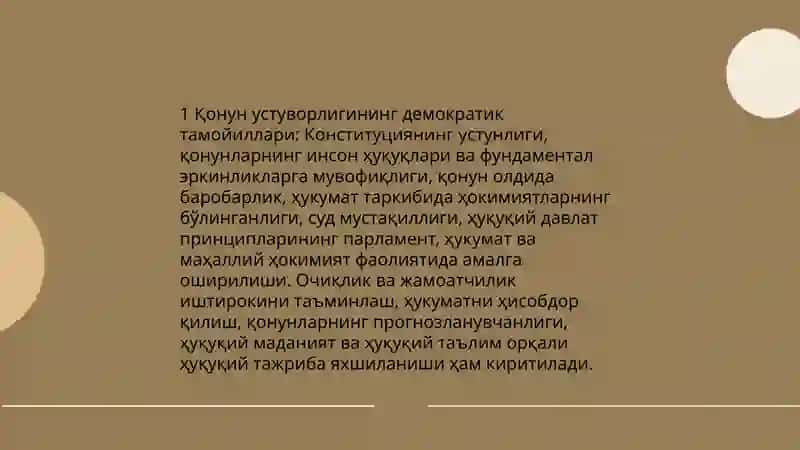 Қонун устуворлигининг демократик тамойиллари 3