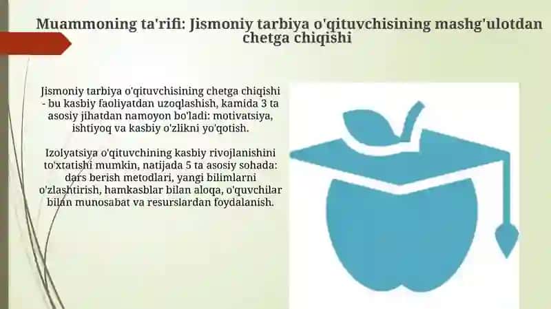 Jismoniy tarbiya oʻqituvchisi faolyatidanizolar pedogogik muammo sifatda 3