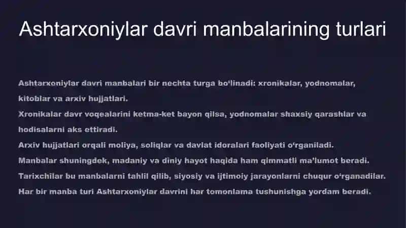 Ashtarxoniylar davriga oid manbalar tahlili 3