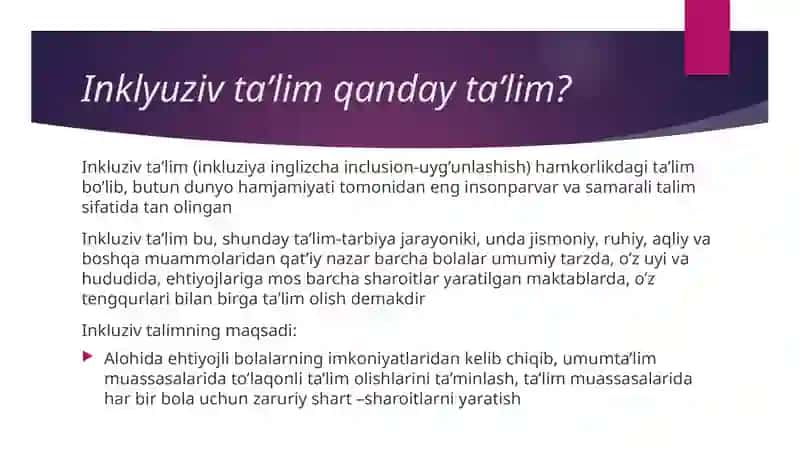 Pedagogik va oʻquv adabiyotlari vositalarida inklyuziv taʼlimga muhtoj bolalar bilan ishlash asoslar 3