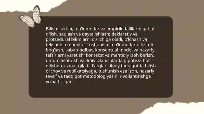 Ilmiy tadqiqotda tushunish va uning bilish bilan o’zaro nisbati 3