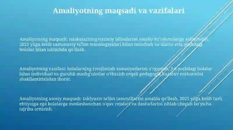 Amaliyotning maqsadi, vazifalari va turlari 3
