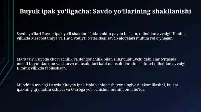 Buyuk ipak yoʻlining oʻtmishdoshlari 3