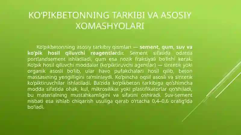 Ko‘pikbetonlarning ishlab chiqarish texnologiyasi 3