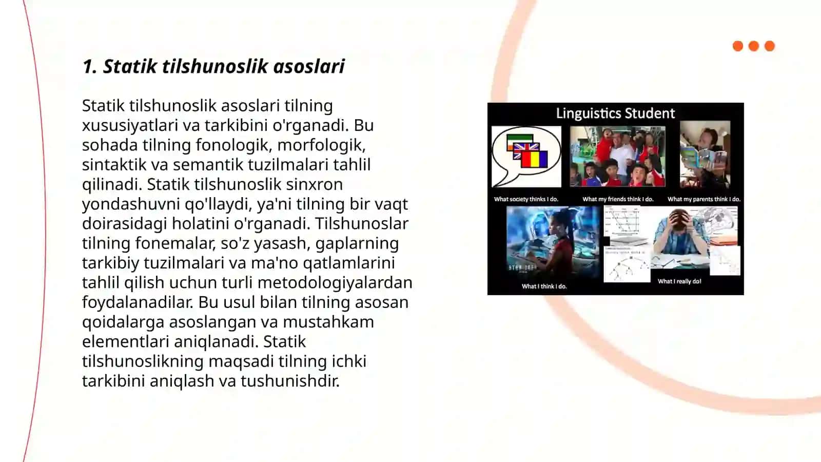 Statik tilshunoslik va evolutsion tilshunoslik sinxroniya va diaxroniya 3