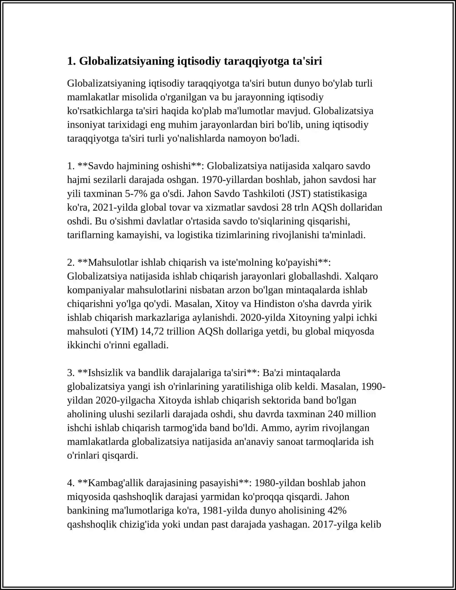 BARQAROR TARAQQIYOTNI TAMINLASHDA GLOBALLASHUVNING IJOBIY VA SALBIY YO’NALISHLARI 3