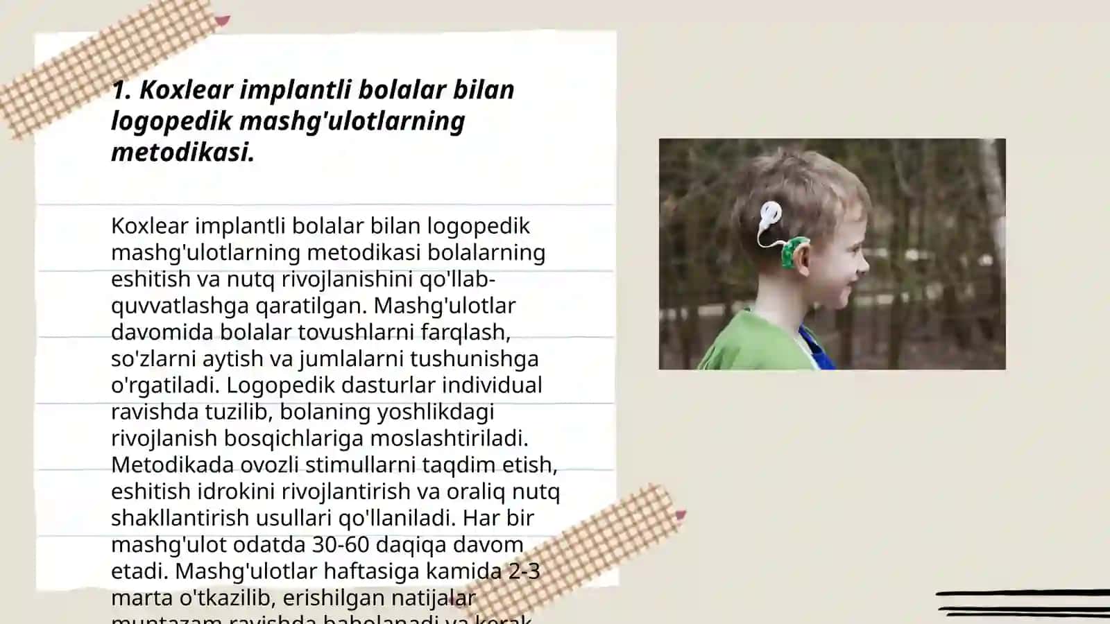 Koxlear implantli bolalar bilan logopedik mashg'ulotlarni tashkil etish va rejalashtirish metodikasi 3