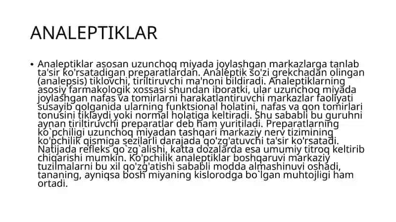 Odam Organizmi Tonusini Kuchaytiruvchi vositalar. Adaptogenlar. Analeptiklar 3