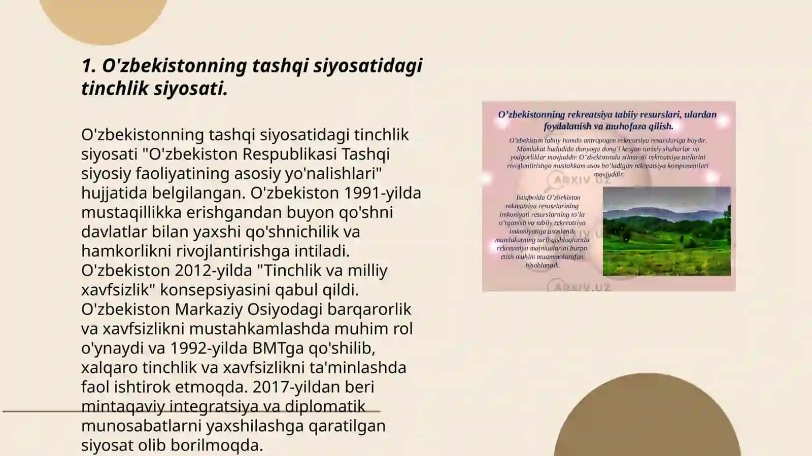 O'zbekistonning Markaziy Osiyoda tinchlik va barqarorlikni ta'minlashdagi o'rni 3
