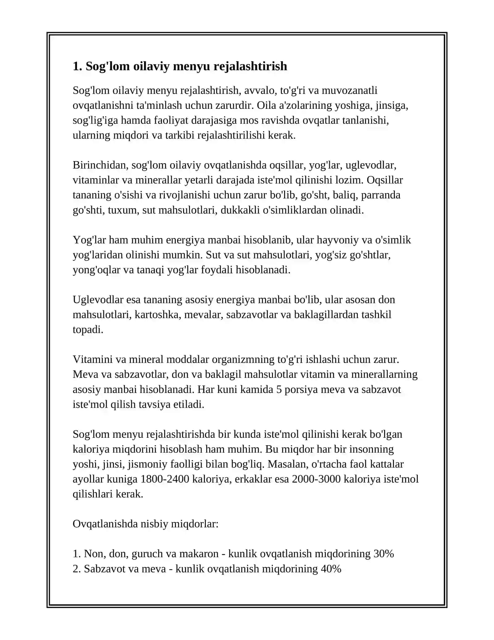 OILADAG VA TO'G'RI OVQATLANISH 3