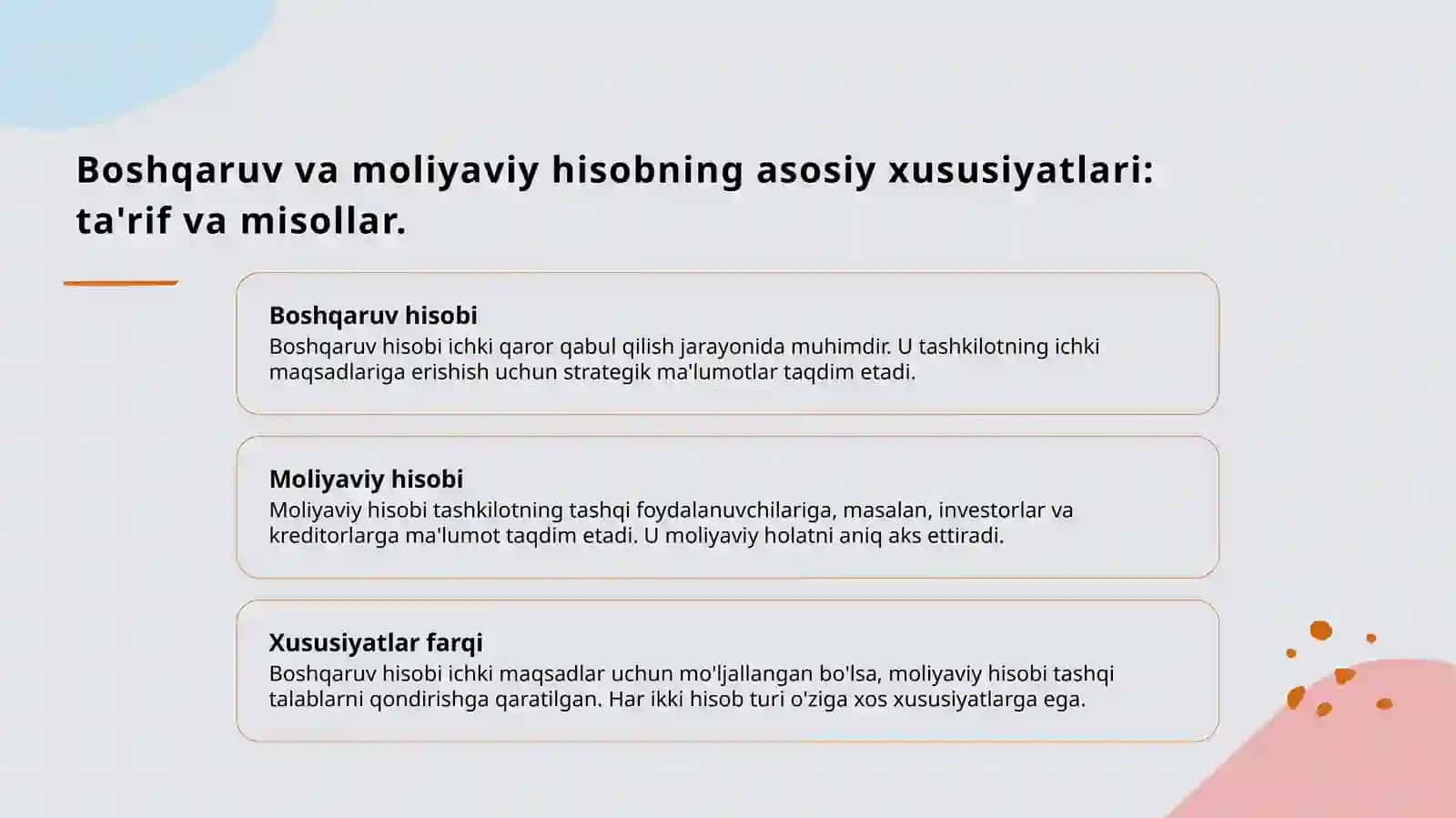 Buxgalteriya hisobini moliyaviy hisob va boshqaruv hisobga ajratish 3