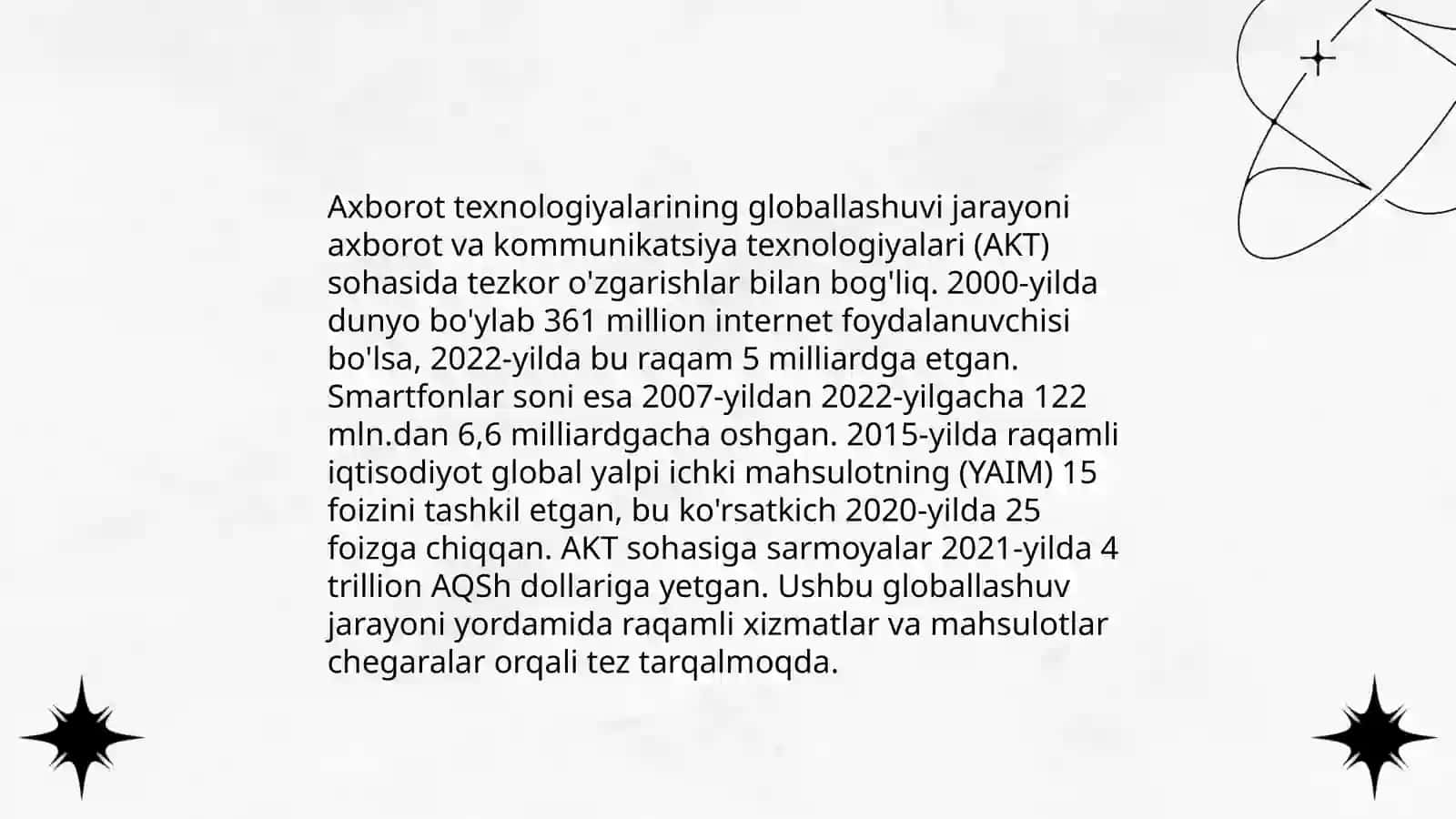 Axborot texnologiyalari globallashuvining o'ziga xos xususiyatlari 3
