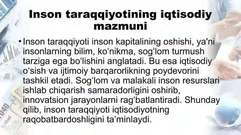 Inson taraqqiyotini ta’minlash va ijtimoiy xavfsizlik o‘rtasidagi bog‘liqlik masalalari. 3