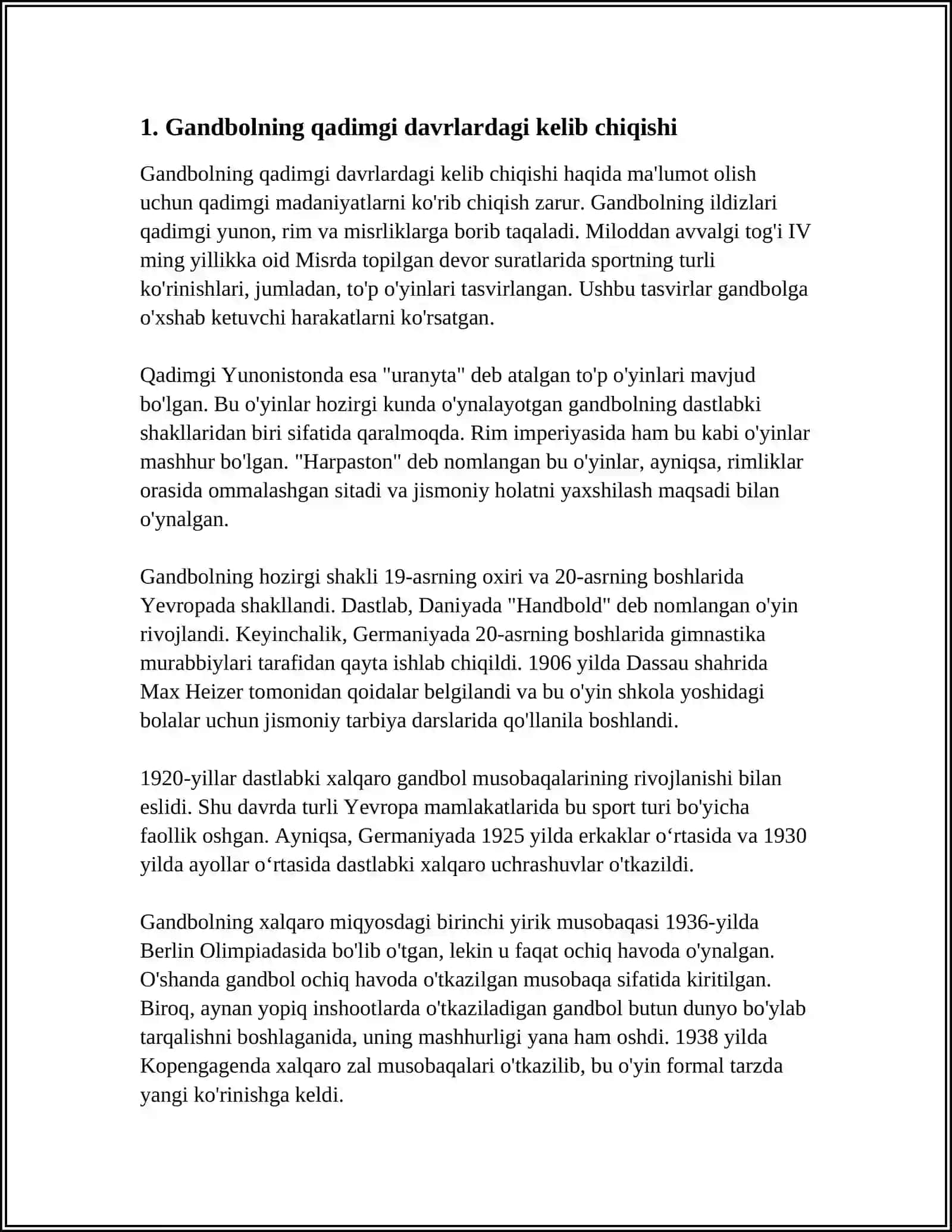 GANDIBOL O'YININING KELIB CHIQISHI VA RIVOJLANISH TARIXI 3