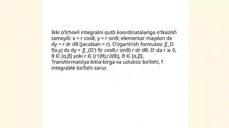 Ikki oʻlchovli intigral va qutb koordinatalariga oʻtish tamoyillari 3