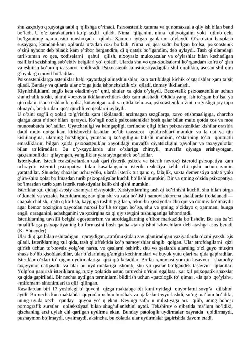 Nevrozlar va reaktiv psixozlar. Klinik shakllari. Kechishi davolash 3