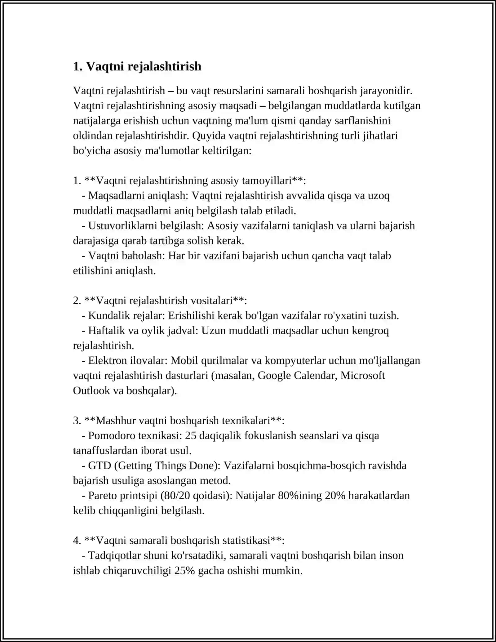 MUSTAQIL ISH Mavzu: VAQTNI BOSHQARISH KO'NIKMASI 3