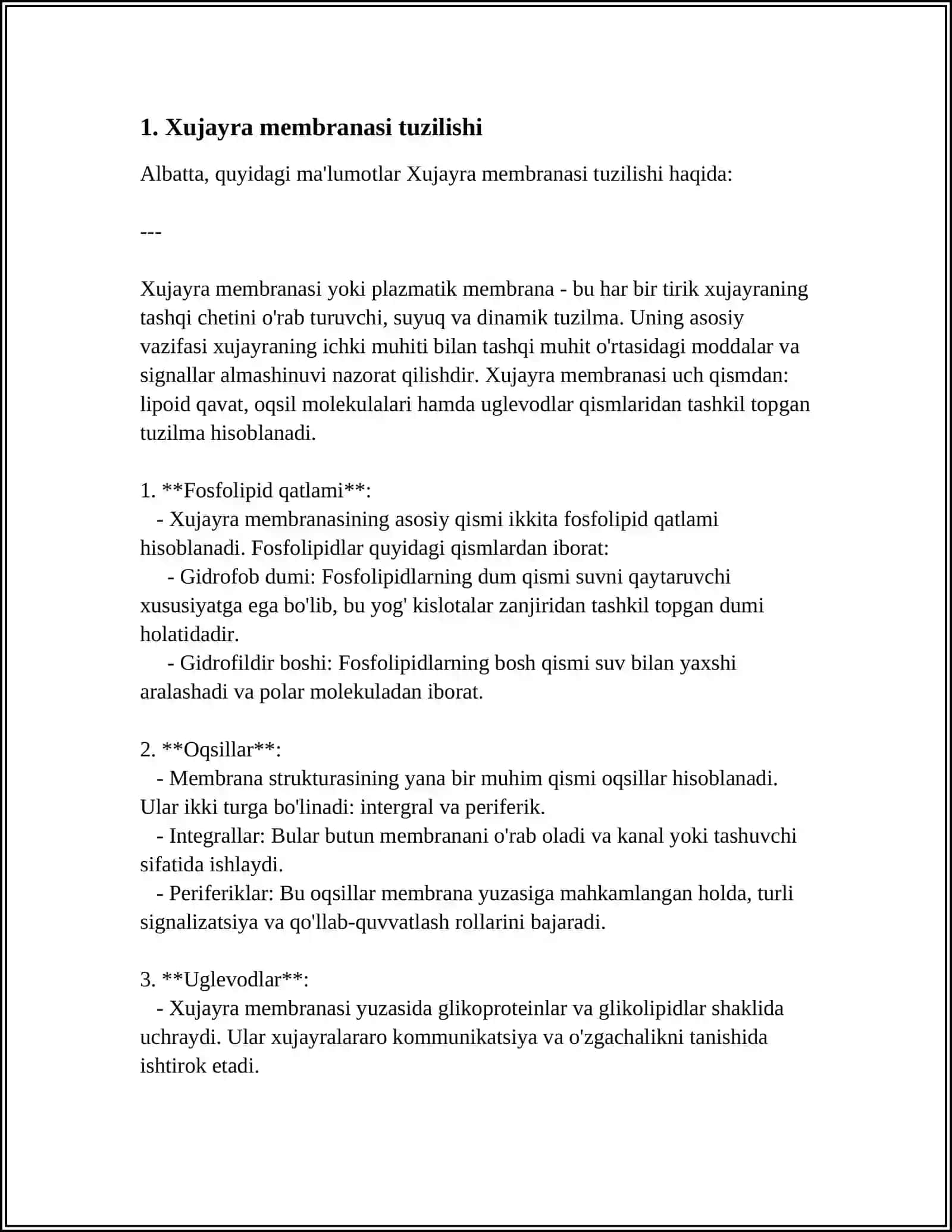 XUJAYRANING FIZIK - KIMYOVIY TARKIBI. MEMBRANA ORQALI MODDALAR TRANSPORTI 3