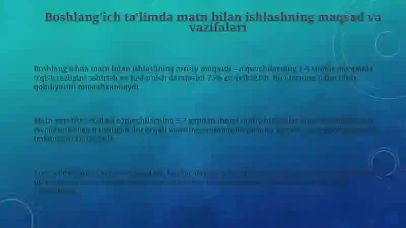 Boshlang'ich ta'limda matn bilan ishlashning maqsad va vazifalari 3