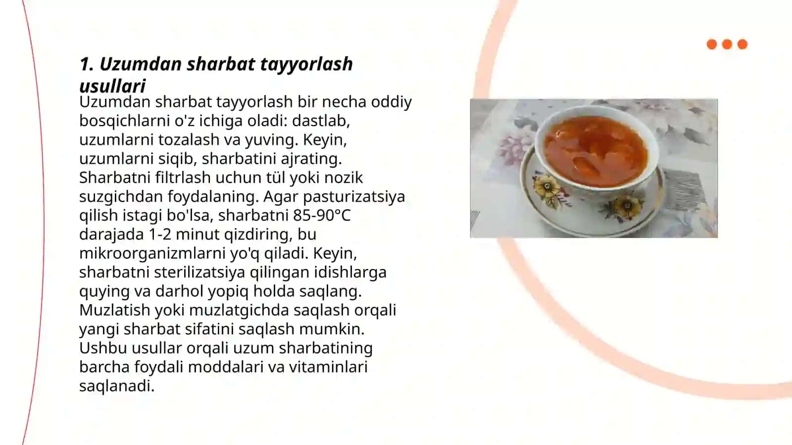 Uzumdan sharbat, qiyom, murabbo va sharob tayyorlash texnalogiyasi 3