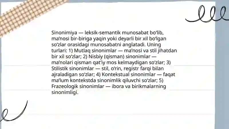 Sinonimiya va uning turlari 3