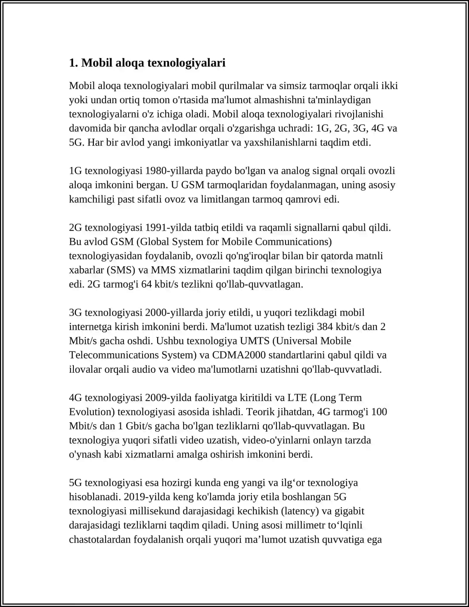 ZAMONAVIY ALOQA TEXNOLOGIYALARINI MA’LUMOT UZATISH TARMOQLARIDA QO‘LLASH 3