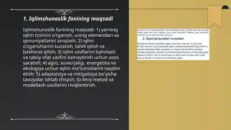 Iqlimshunoslik fanining maqsadi, vazifalari, bo‘linishi va boshqa tabiiy fanlar bilan bog‘liqligi 3