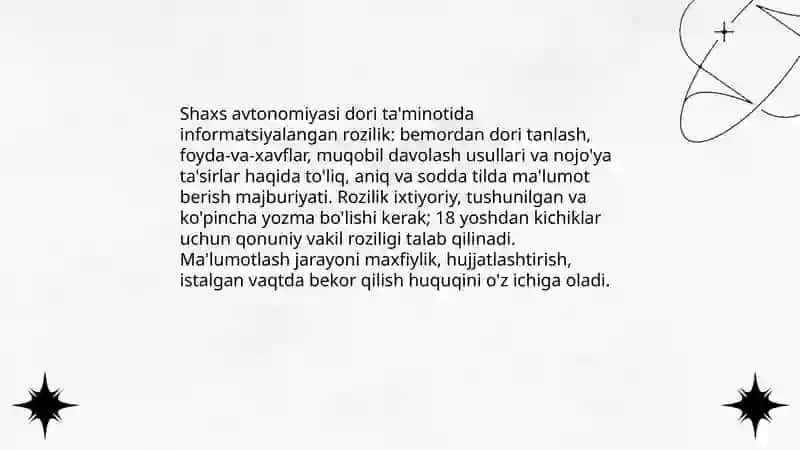Shaxs avtonomiyasi va dori ta'minotida informatsiyalangan rozilik 3