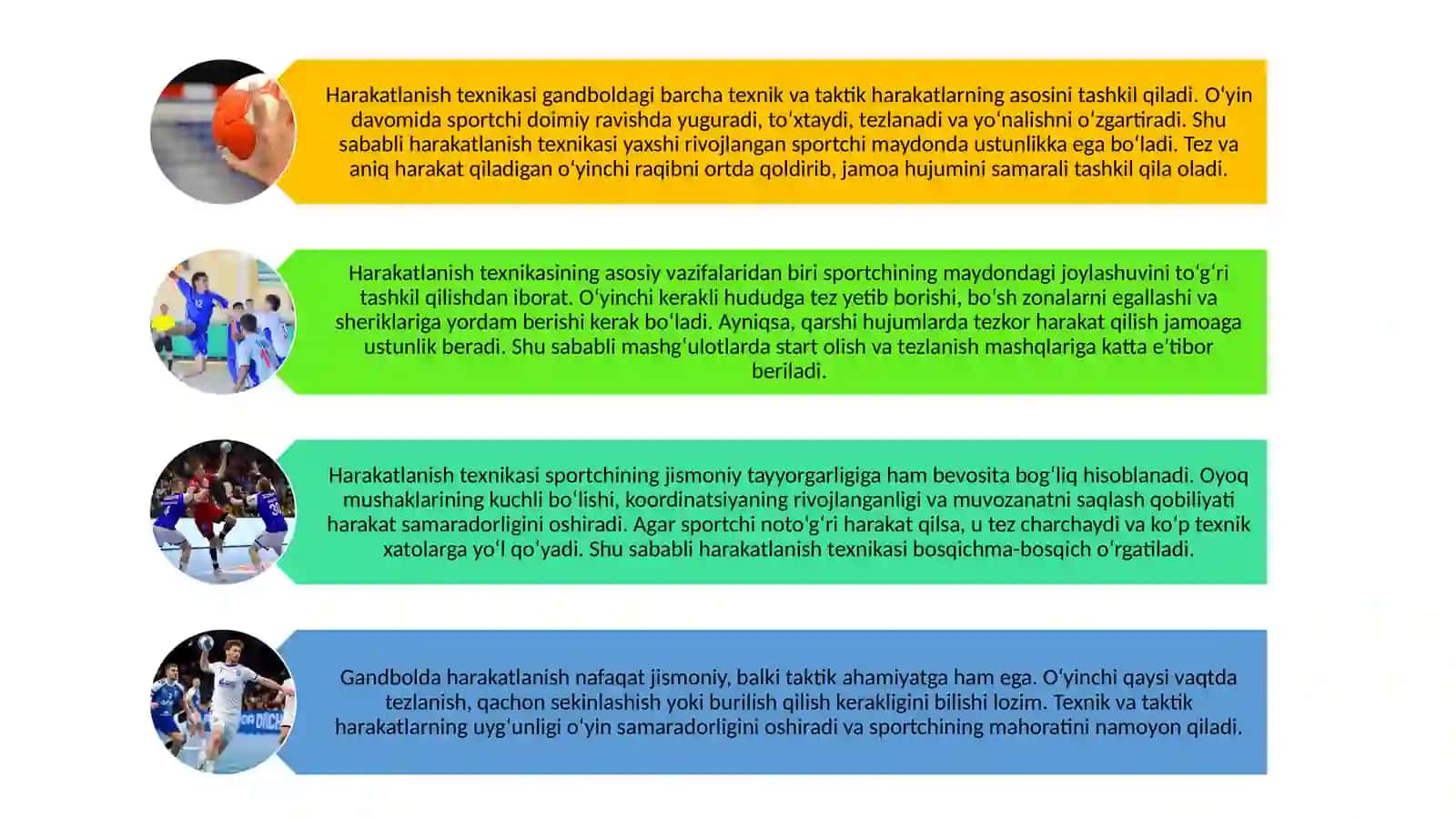 GANDBOL TOPI BILAN HARAKATLANISH VA BURILISHLAR TEXNIKASINI OʻRGATISH 3
