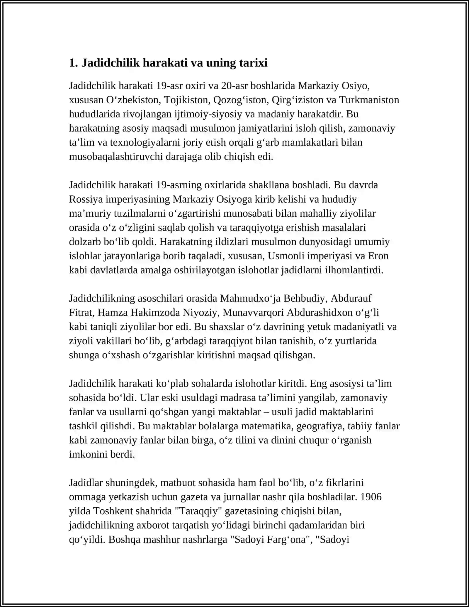 MUSTAQIL ISH: JADIDCHILIK HARAKATI YETAKCHILARI 3