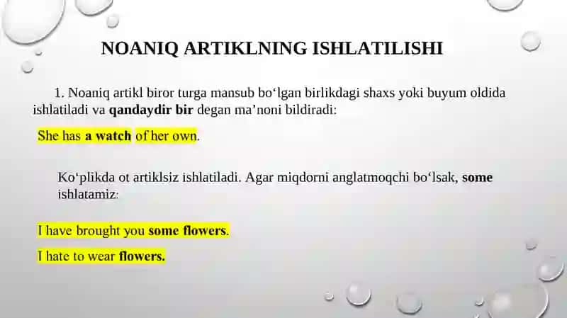 ARtikl (the article) NOANIQ ARTIKL A(AN) 3