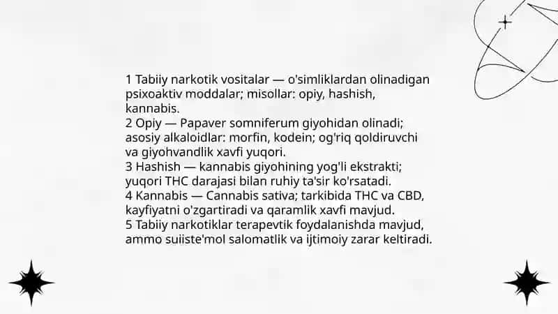 Tabiiy va sintetik narkotik vositalar. Foydasi va zarari 3