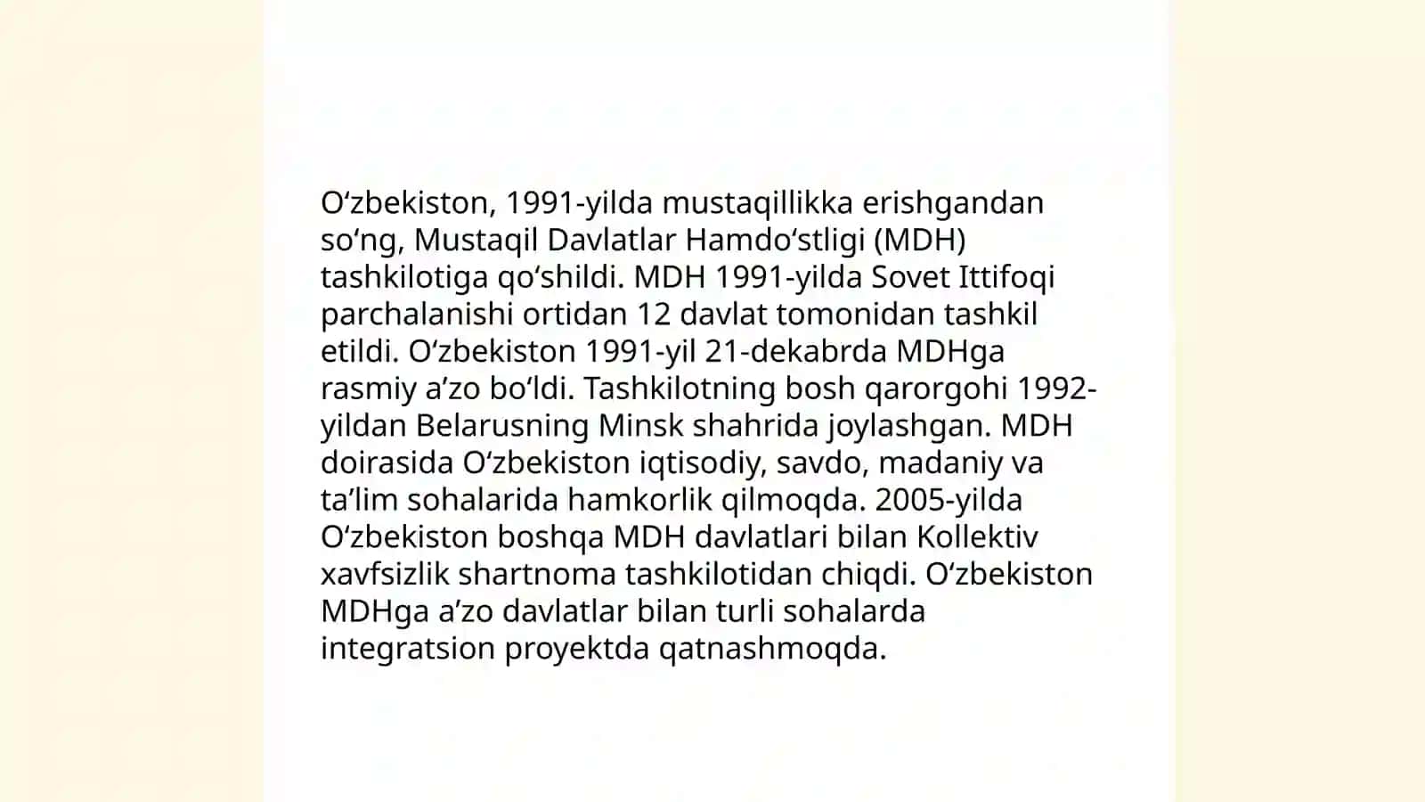 Oʻzbekiston va MDH hamkorligi 3