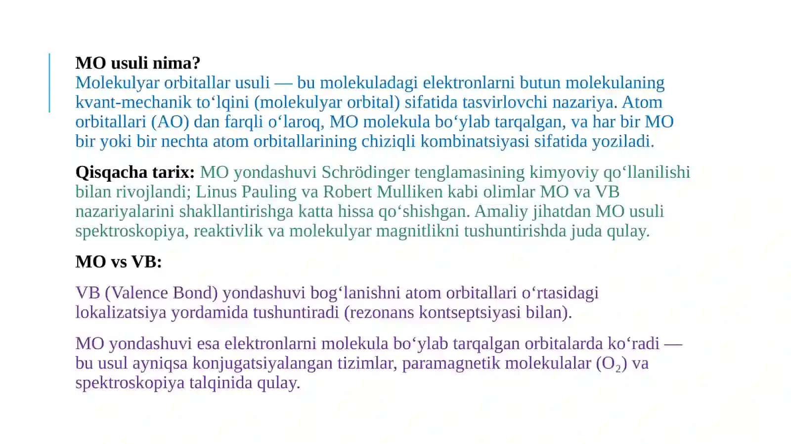 Molekulyarorbitallarusuli.Geteroyadrolimolekulalarningtuzilishinio’rganish 3