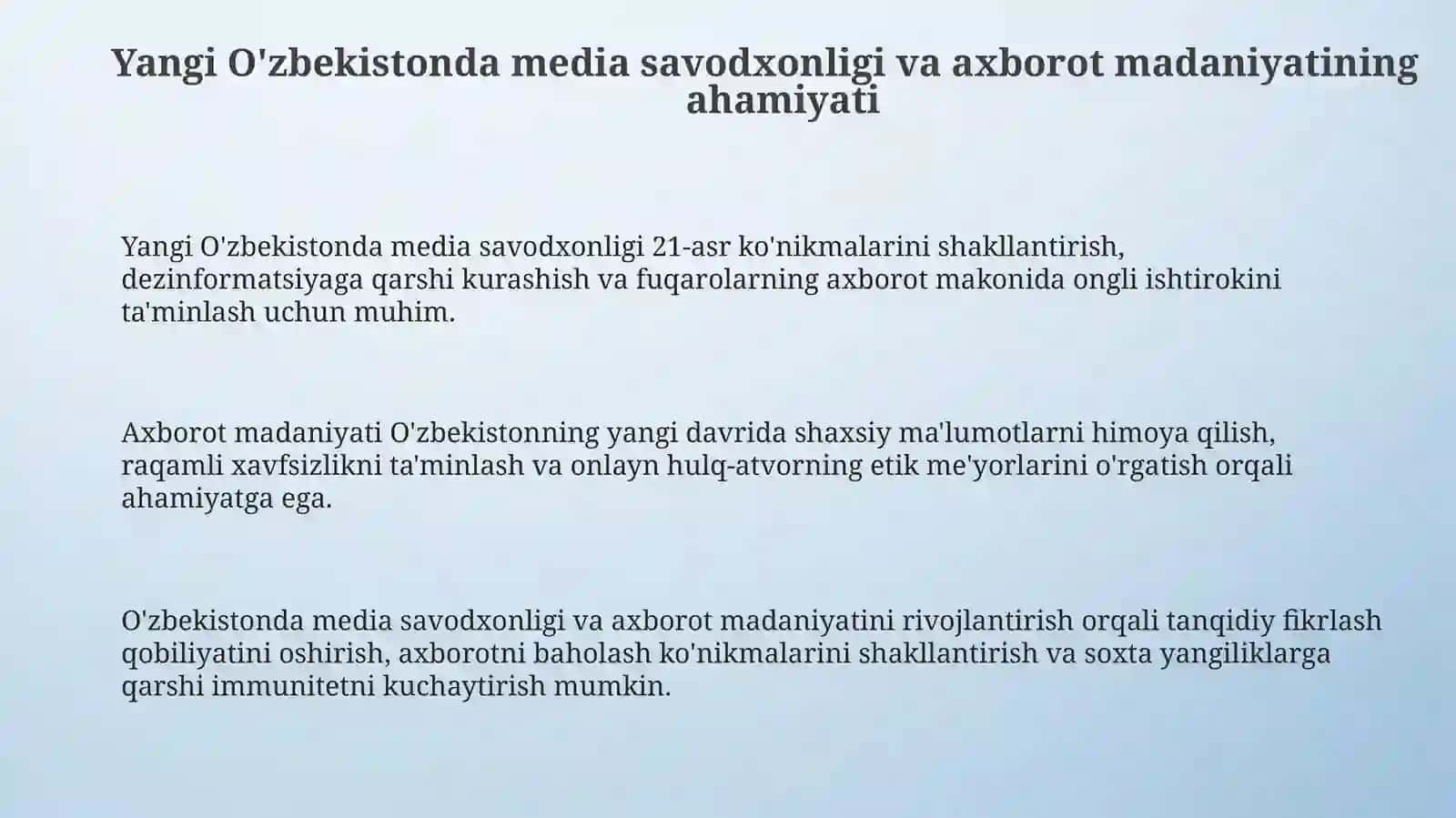 Yangi O'zbekistonda media savadxonlik va axborot madanyat fanining oʻqitilish ahamiyati 3