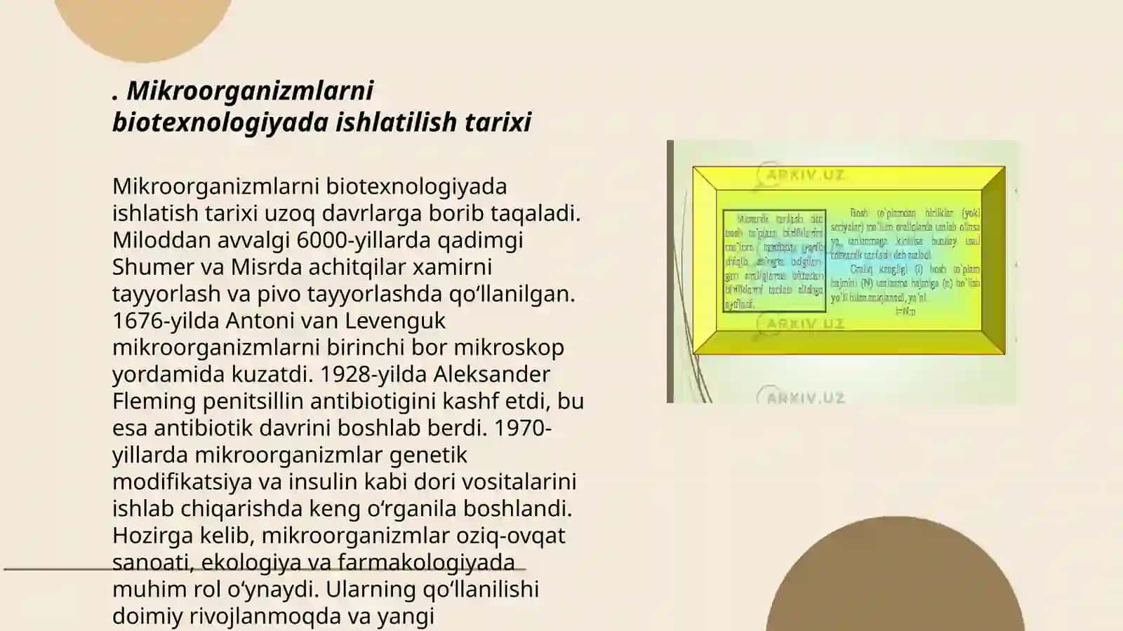 Mikroorganizmlarni biotexnologiya sohasida qo'llanilishi 3