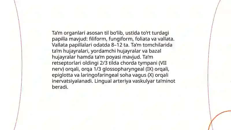 Ta’m bilish va hid bilish a zolarining funksional anatomiyasi 3