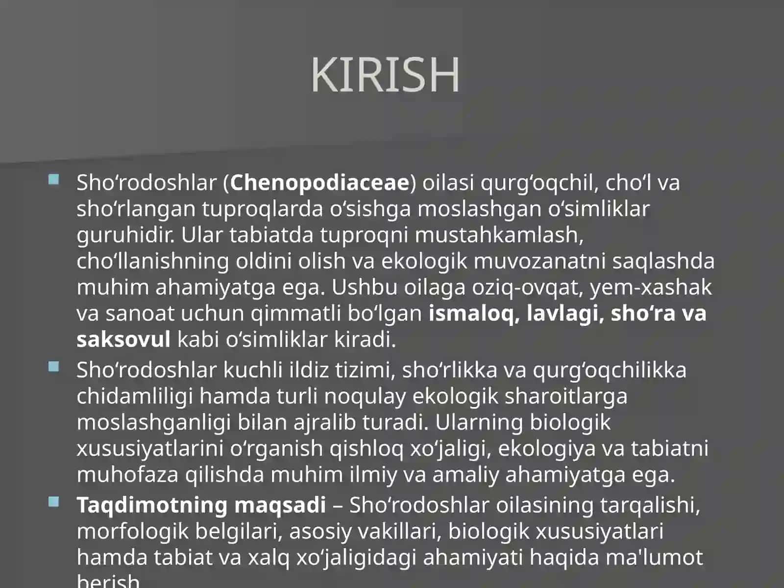 SHO'RODOSHLAR (CHENOPODIACEAE) OILASI 3