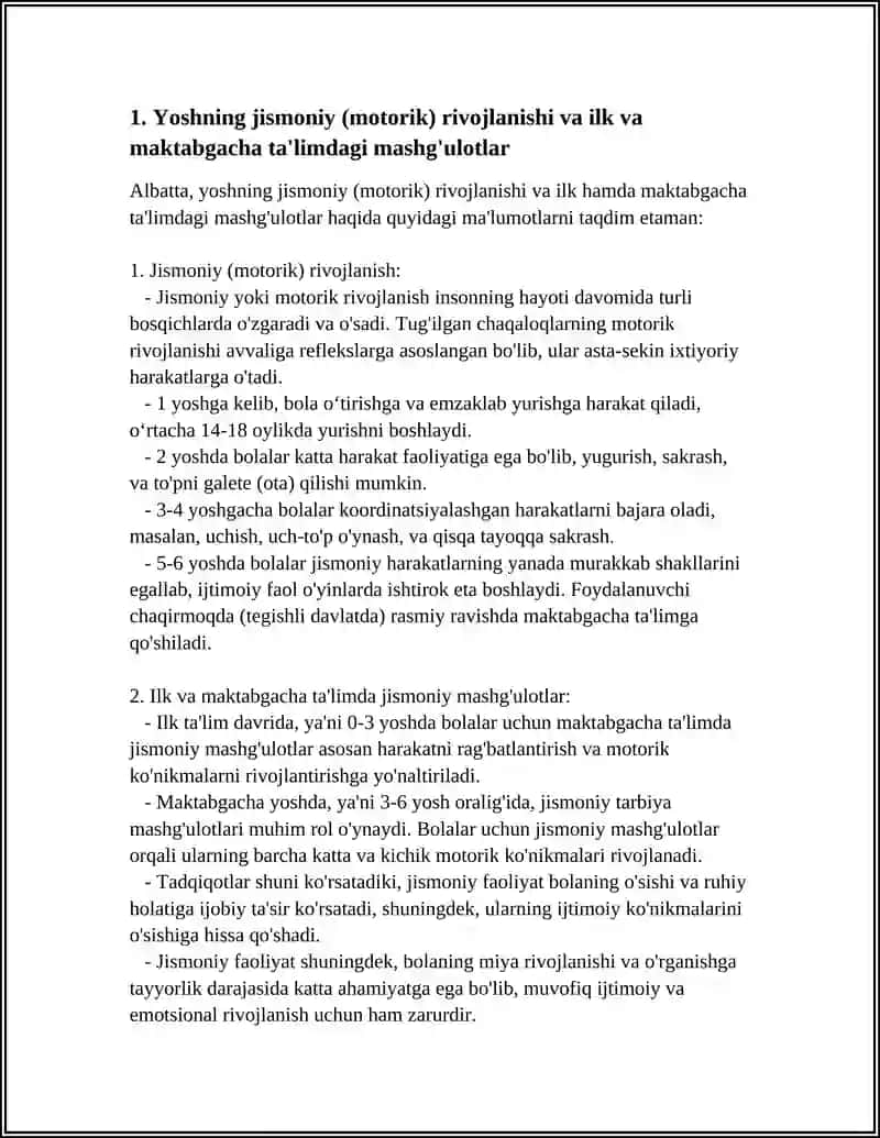 Yoshning jismoniy (motorik) rivojlanishi va ilk va maktabgacha ta'limdagi mashg'ulotlar 3