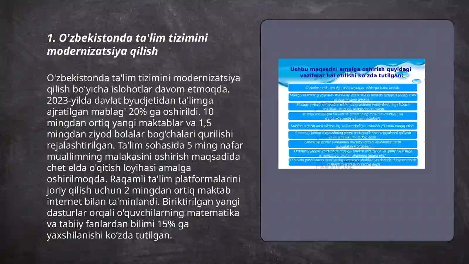 O'zbekiston Respublikasida ta'lim sohasida amalga oshirilayotgan islohotlar 3