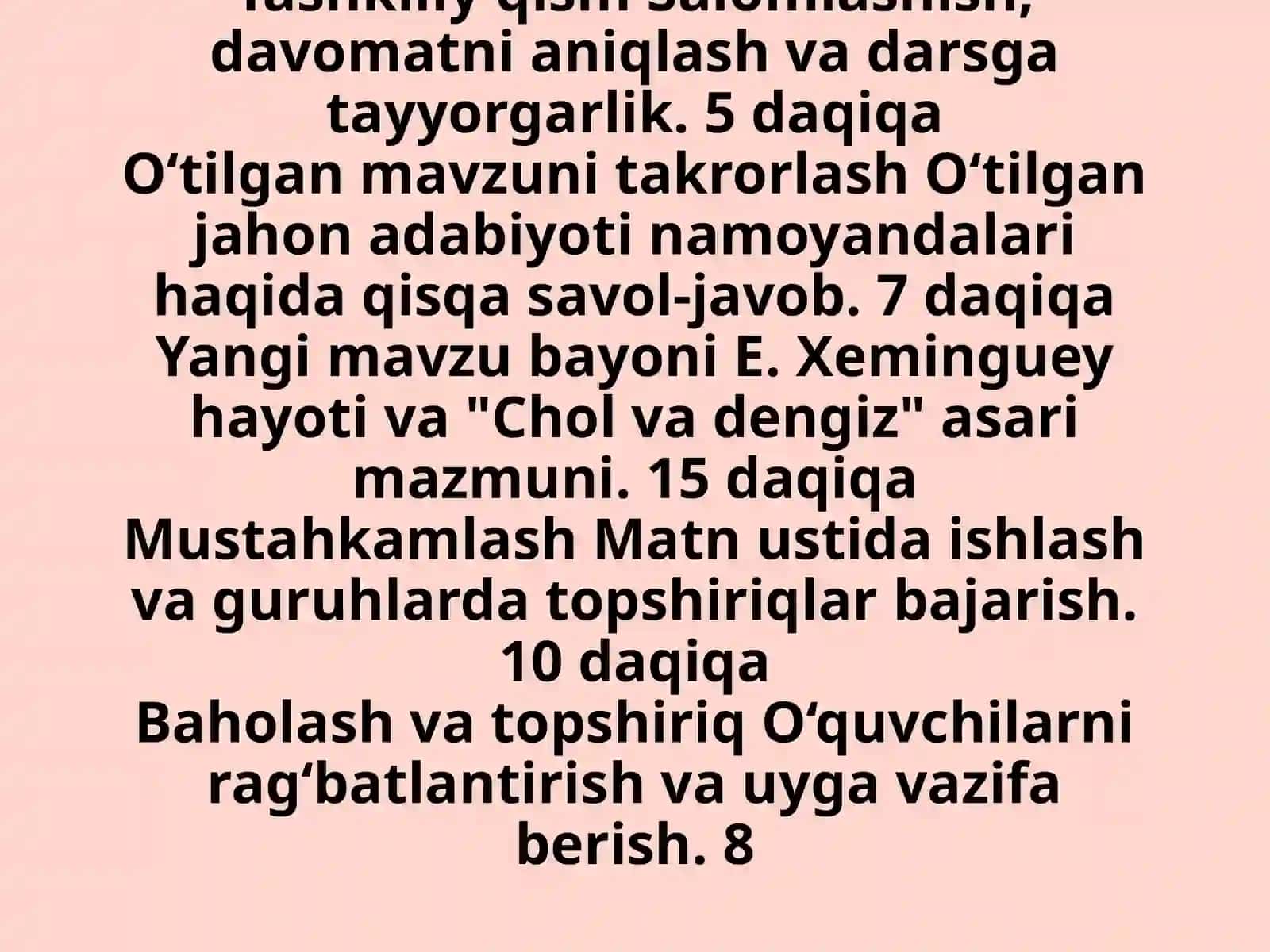 "Chol va dengiz" asari va Ernest Xeminguey hayoti hamda ijodi 3