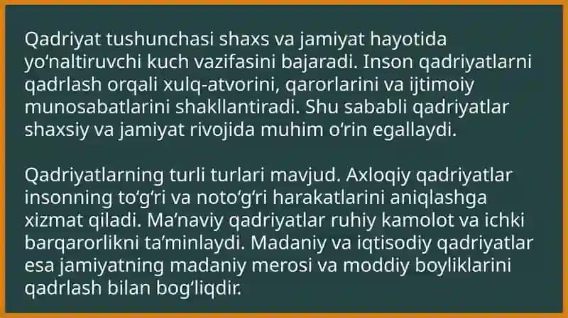Qadriyat tushunchasining ma'nosi va uning umumiy tavsifi 3